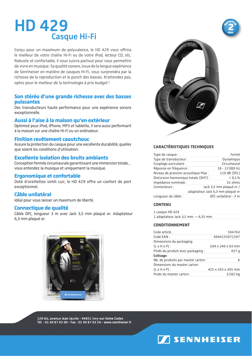 Page 1 de la notice Fiche technique Sennheiser M2 AEG