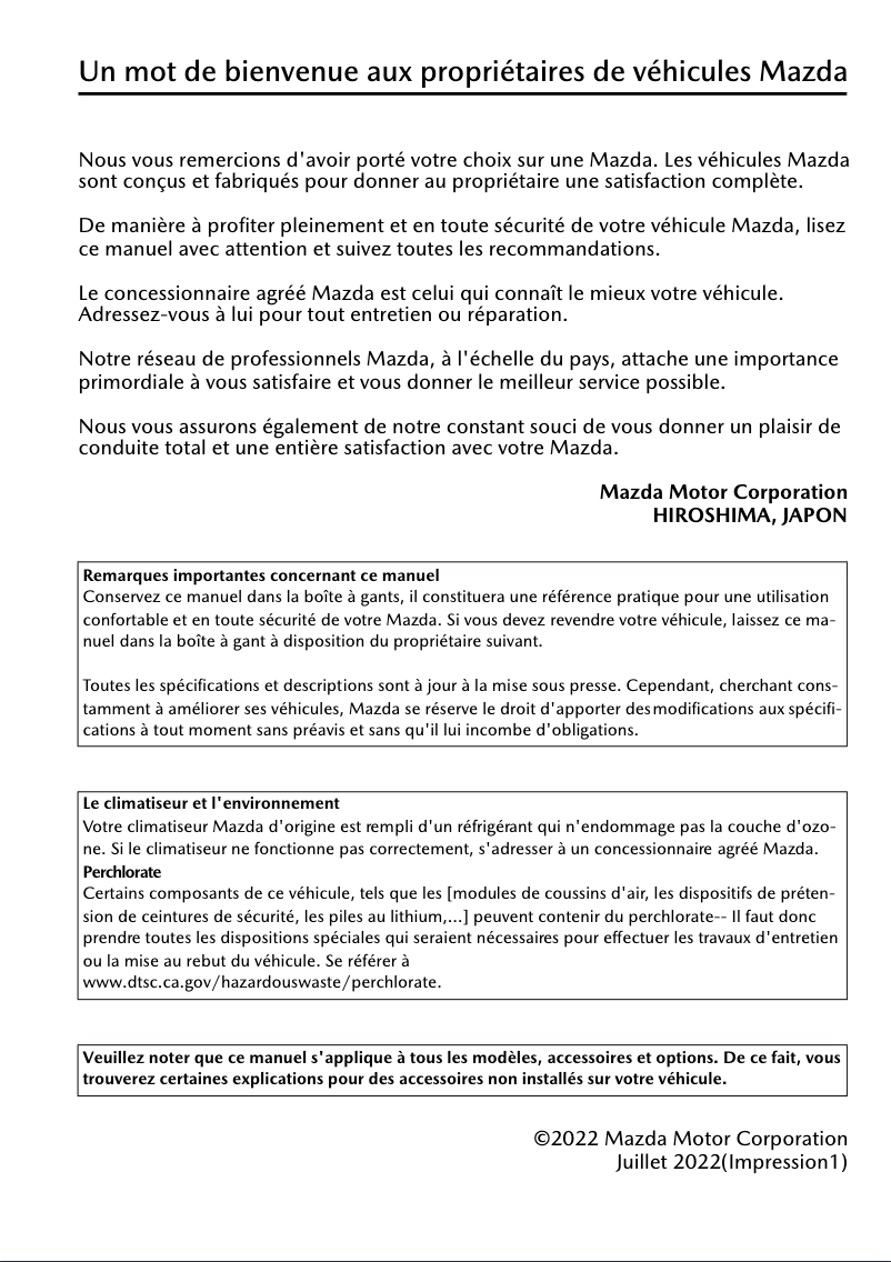 Page 1 de la notice Manuel utilisateur Mazda CX-30 (2023)