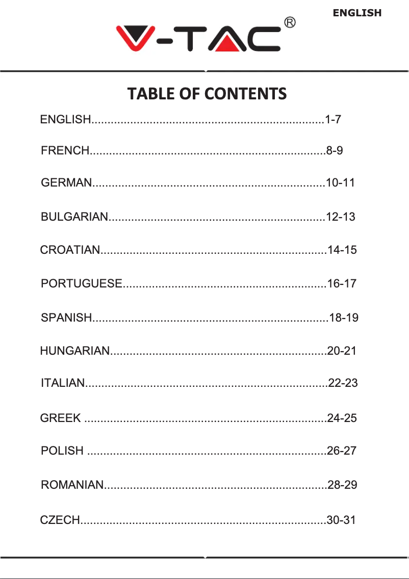 Page 1 de la notice Manuel utilisateur V-TAC VT-6212