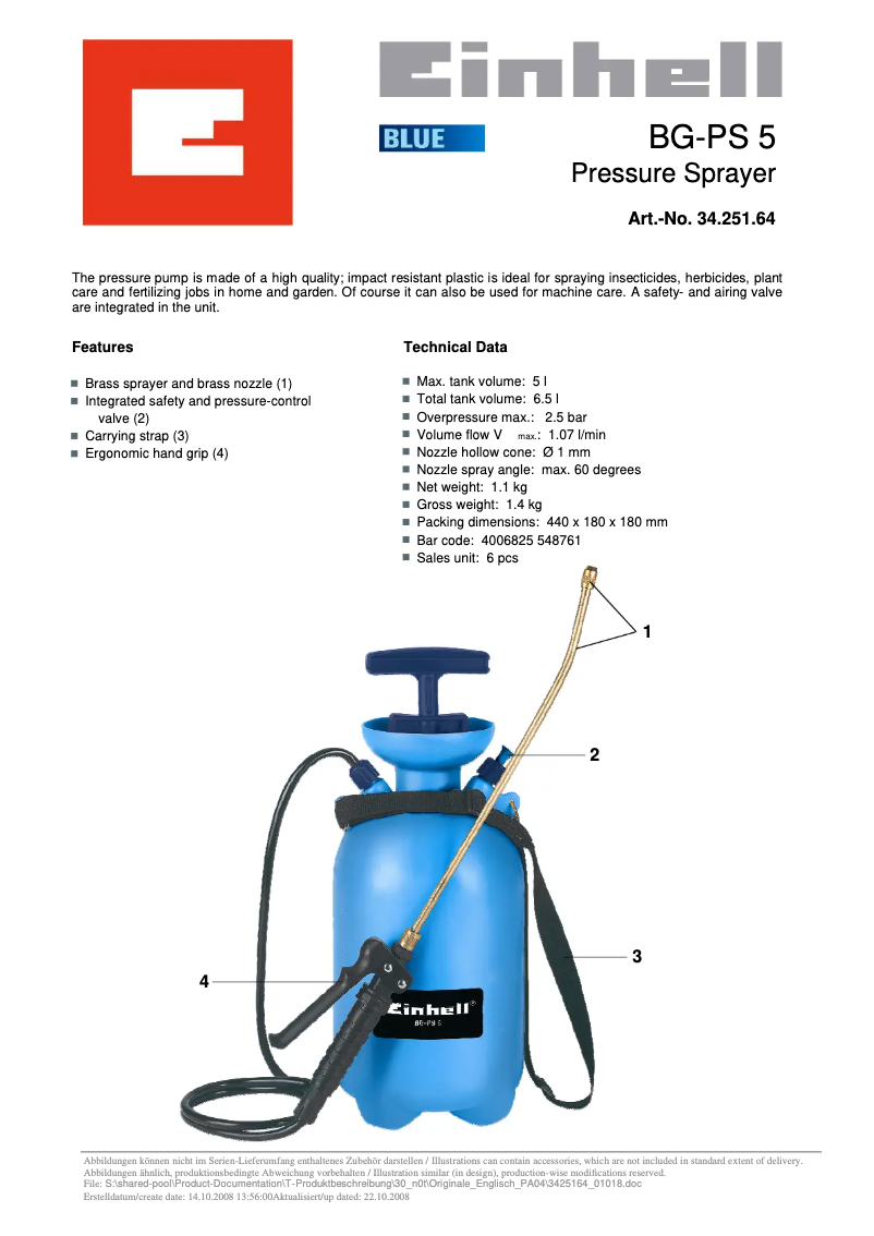 Page n°1 - Manuel utilisateur Einhell BG-PS 5