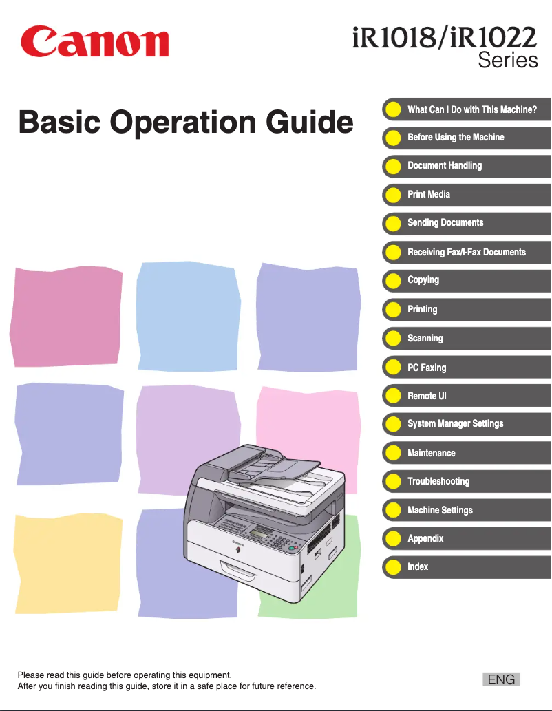 Image de la première page du manuel de l'appareil imageRUNNER 1018