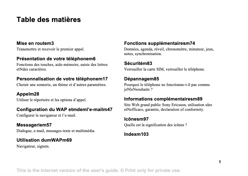 Page 1 de la notice Manuel utilisateur Sony Ericsson T310