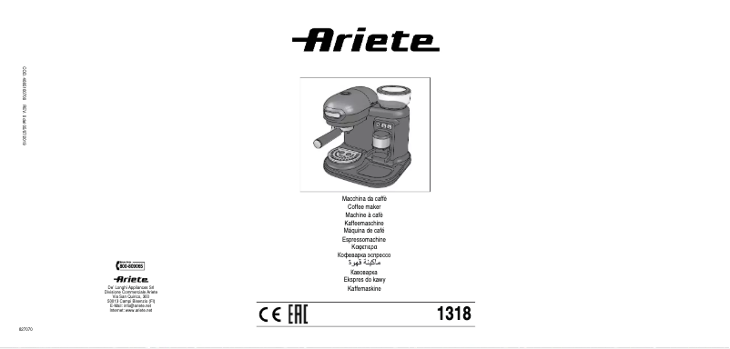 Page 1 de la notice Manuel utilisateur Ariete Moderna Espresso 1318