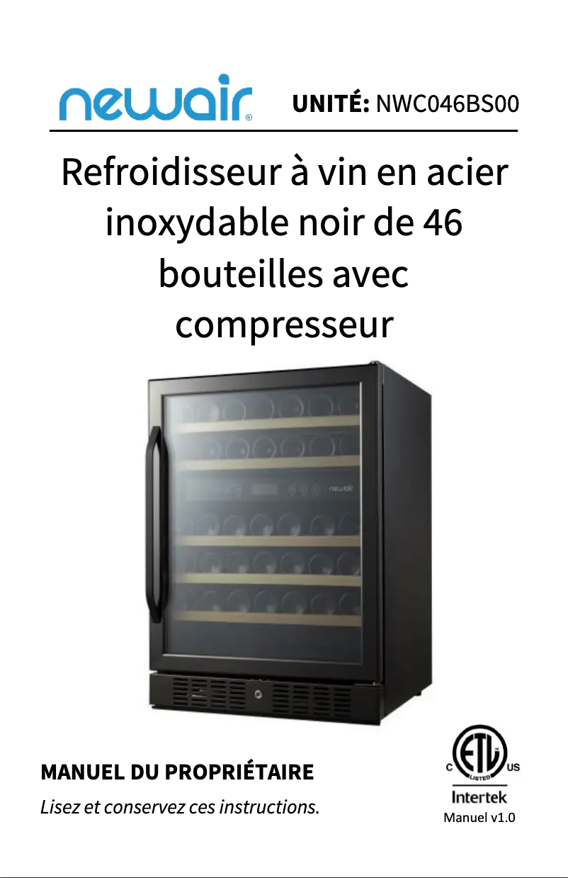 Page n°1 - Manuel utilisateur NewAir NWC046BS00