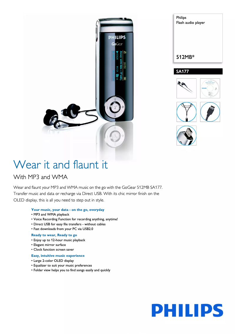 Page 1 de la notice Brochure Philips GoGear SA177