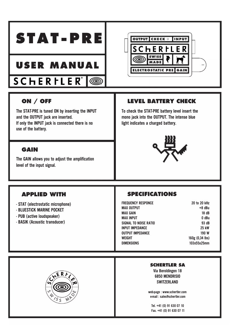 Page n°1 - Manuel utilisateur Schertler STAT-PRE