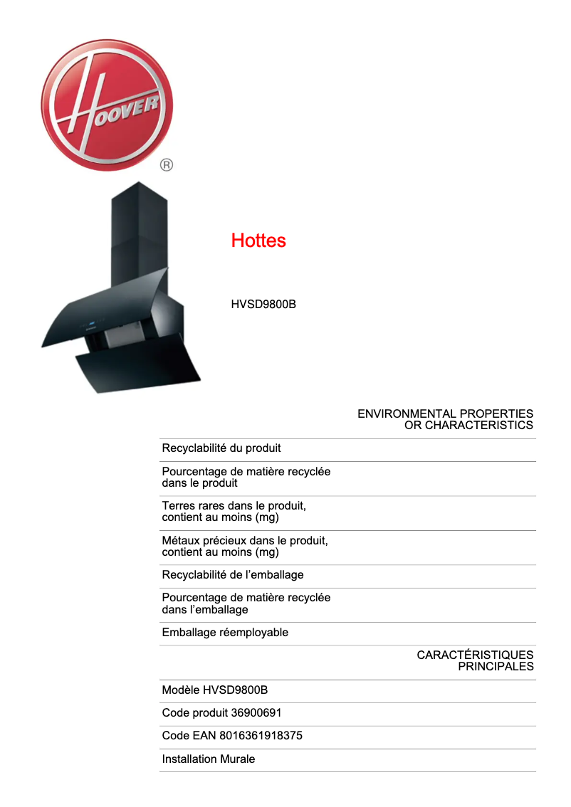 Image de la première page du manuel de l'appareil HVSD9800B