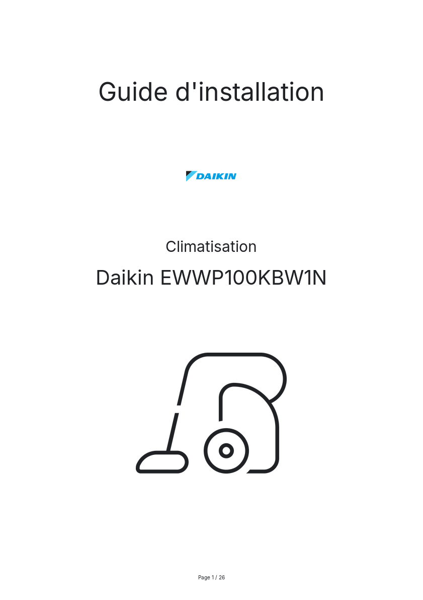 Page n°1 - Guide d'installation Daikin EWWP100KBW1N