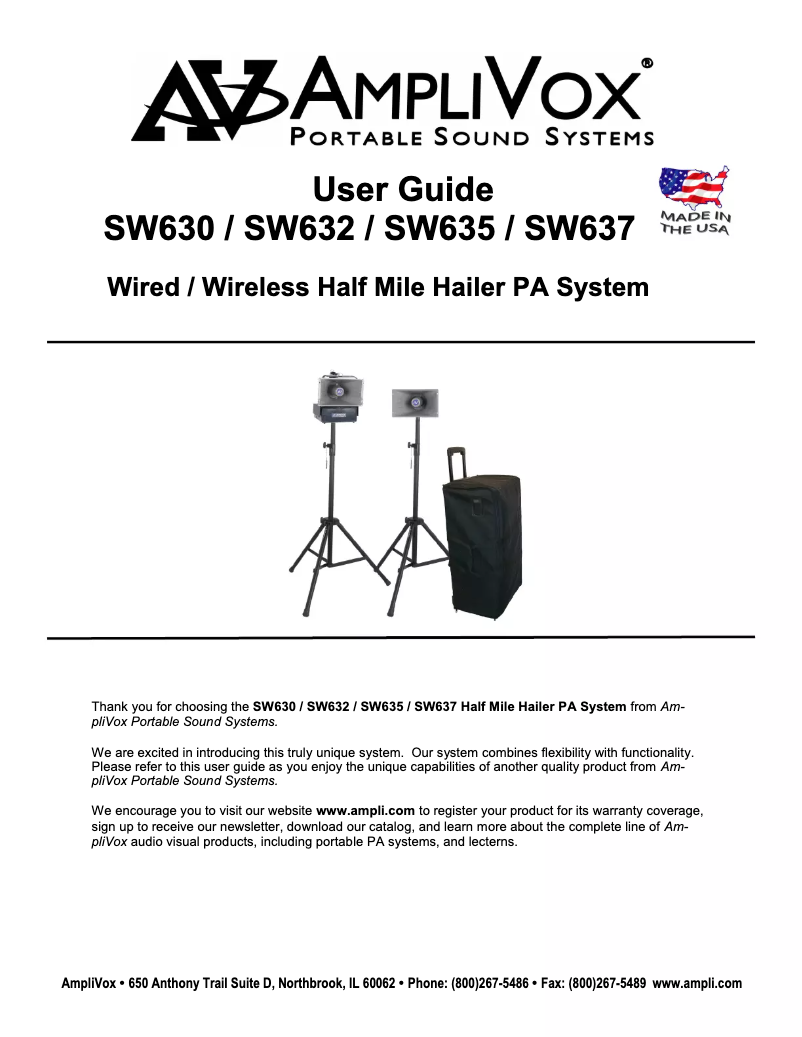 Page n°1 - Manuel utilisateur AmpliVox SW637