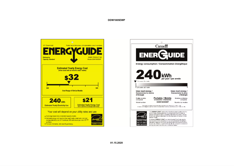 Page n°1 - Label énergétique Danby DDW1805EWP