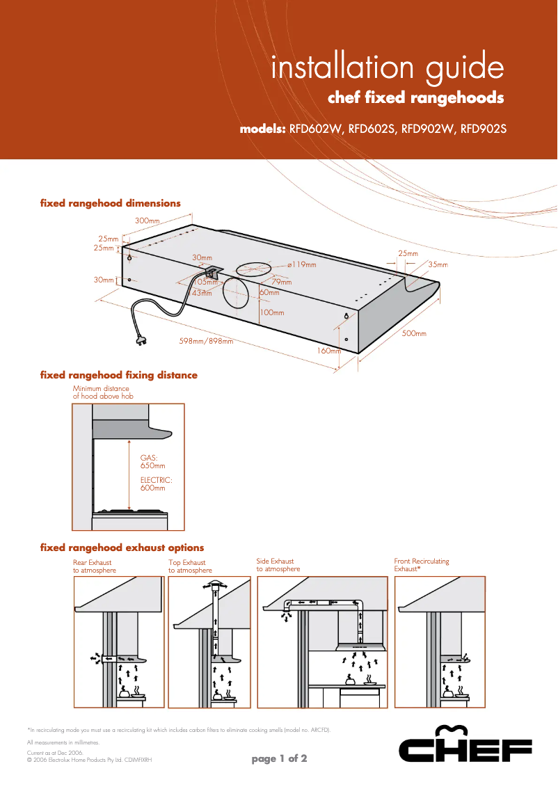 Page n°1 - Guide d'installation Chef RFD602W