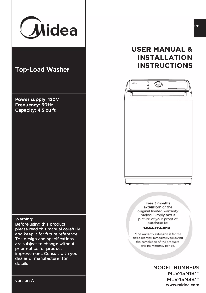 Page 1 de la notice Manuel utilisateur Midea MLV45N3BMG