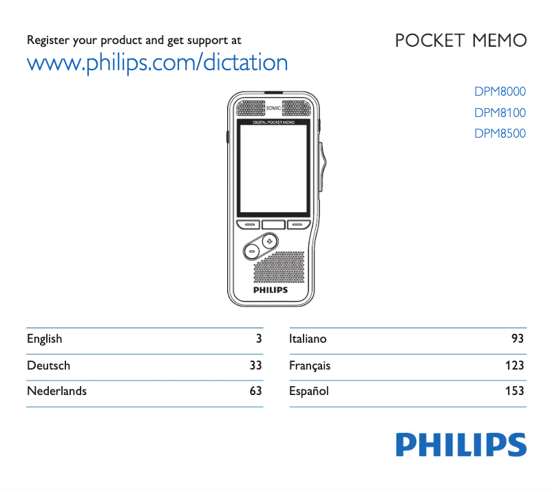 Image de la première page du manuel de l'appareil Pocket Memo DPM8100