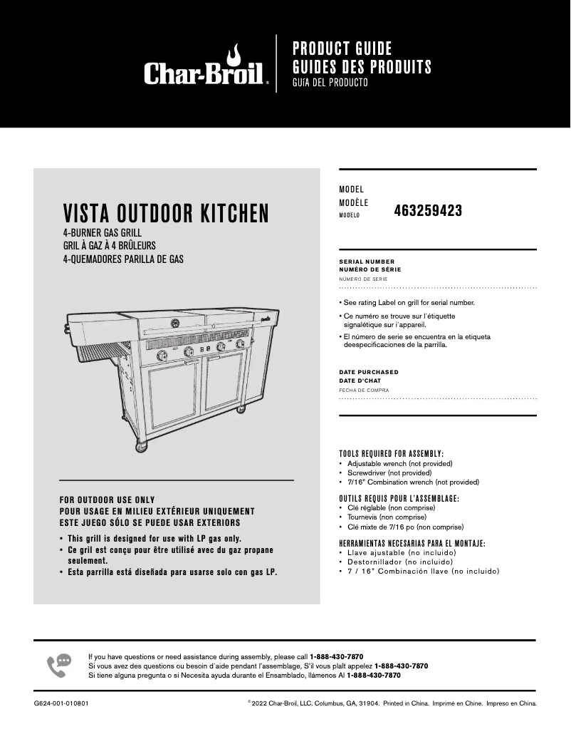 Page 1 de la notice Manuel utilisateur Char-Broil Vista 463259423