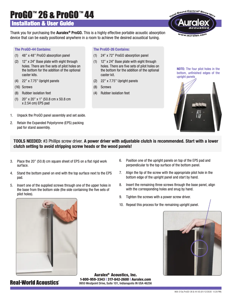 Page n°1 - Manuel utilisateur Auralex ProGO 26