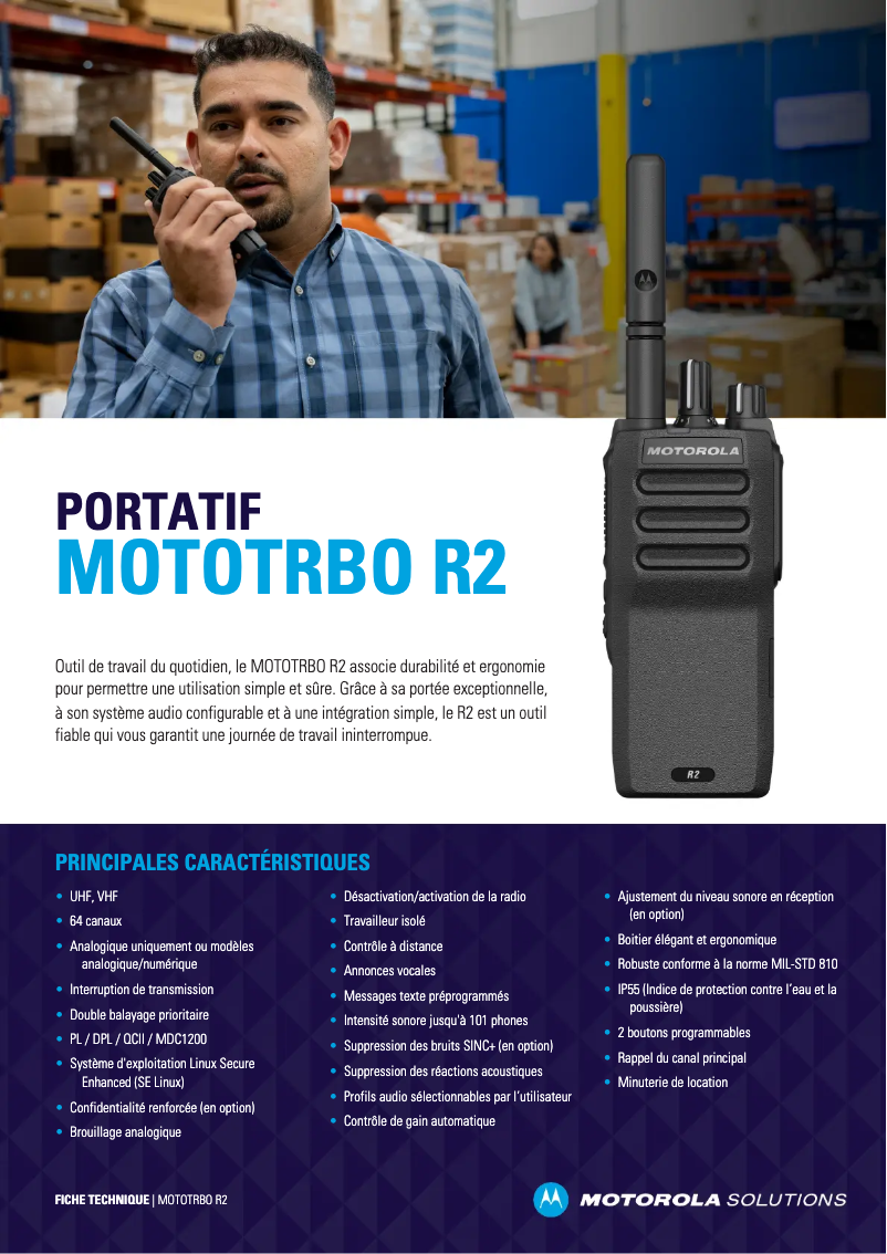 Page 1 de la notice Fiche technique Motorola MOTOTRBO R2