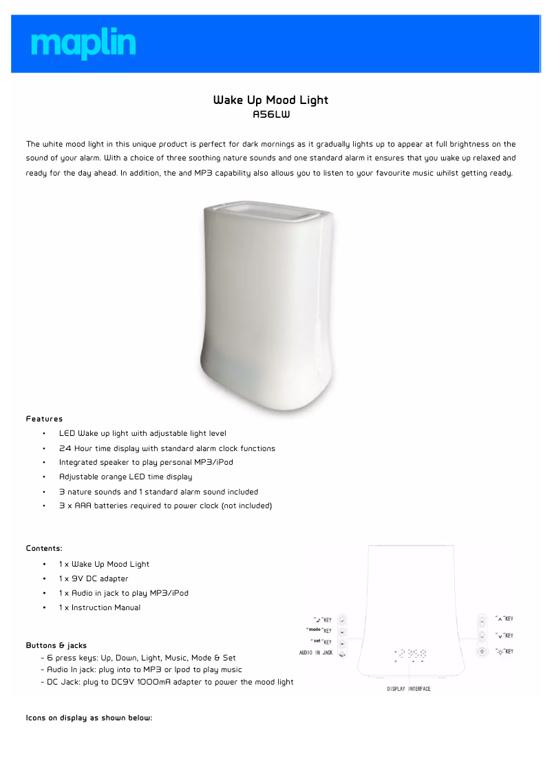 Page n°1 - Manuel utilisateur Maplin A56LW