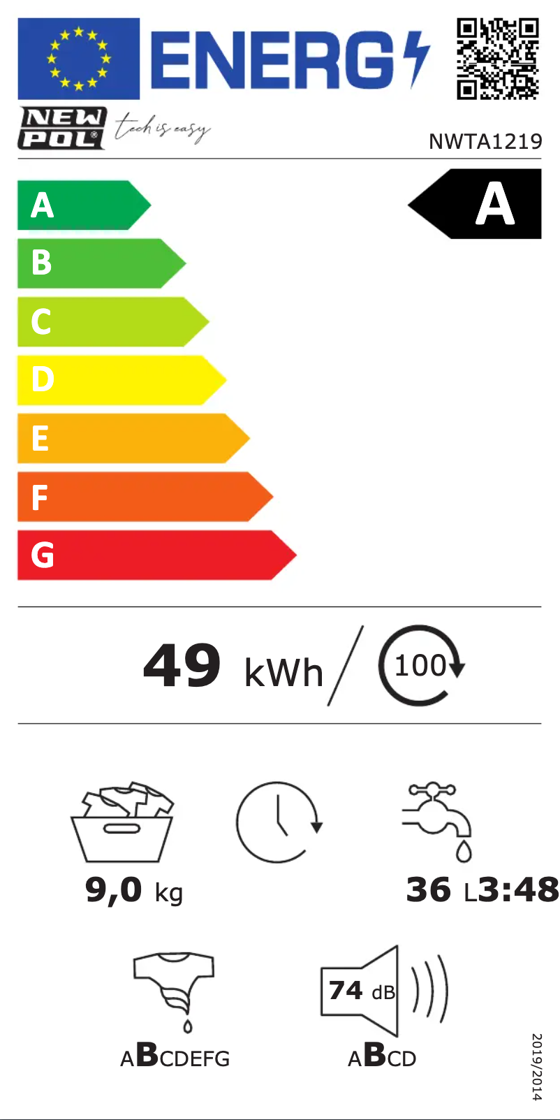 Page n°1 - Label énergétique New Pol NWTA1219