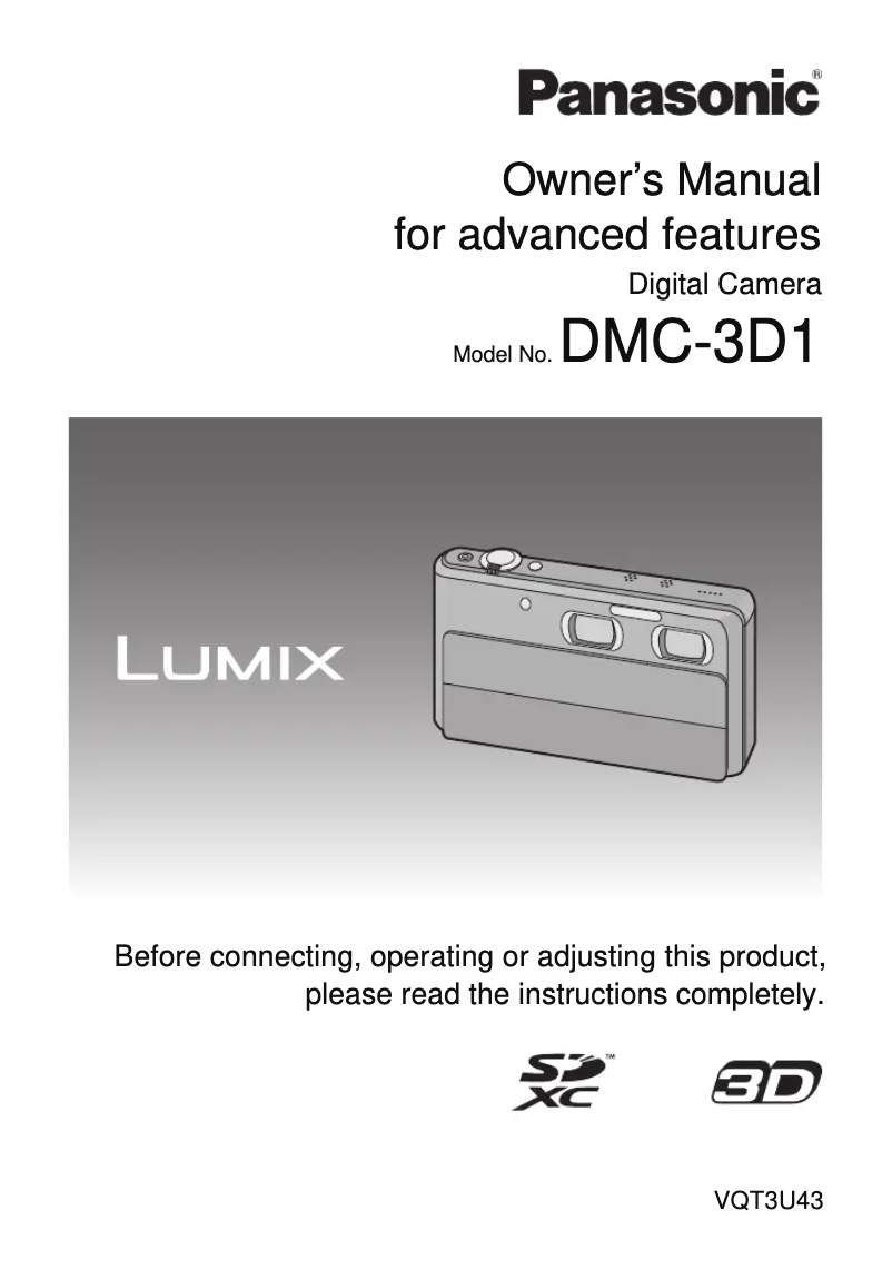 Page 1 de la notice Manuel utilisateur Panasonic Lumix DMC-3D1