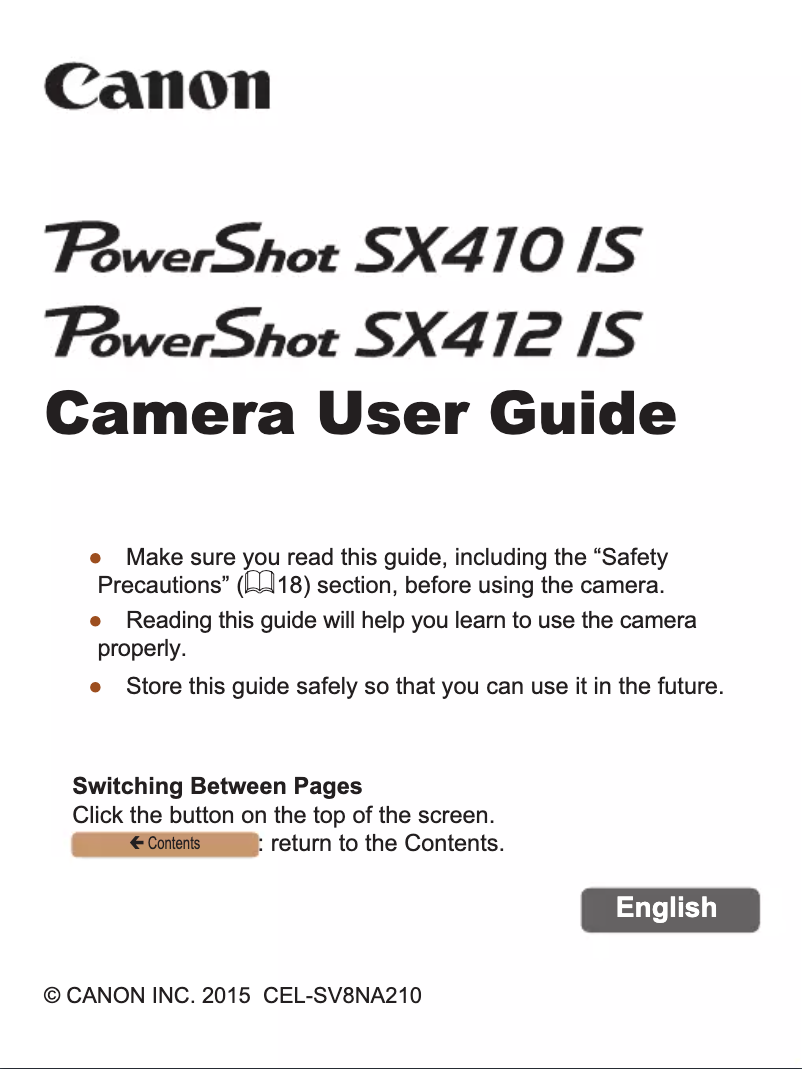 Image de la première page du manuel de l'appareil PowerShot SX412 IS