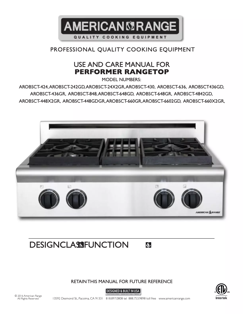 Page 1 de la notice Manuel utilisateur American Range Performer AROBSCT-660GDGR