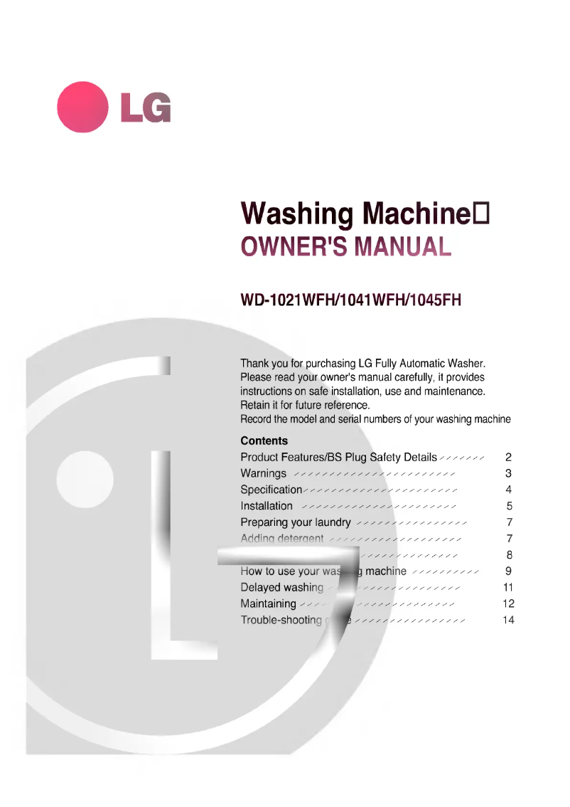 Página 1 del manual Manual de usuario LG WD-1045FH