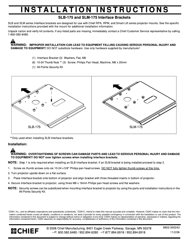 Page 1 de la notice Manuel utilisateur Chief SLB175
