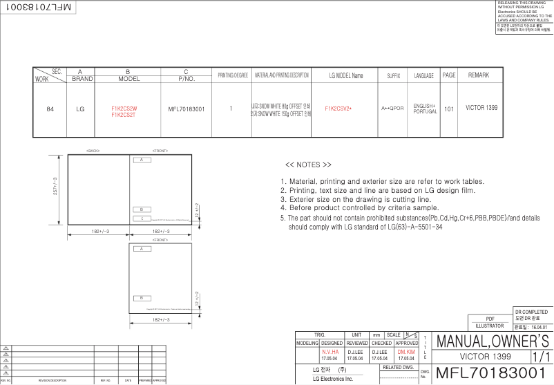 Page n°1 - Manuel utilisateur LG F1K2CS2W