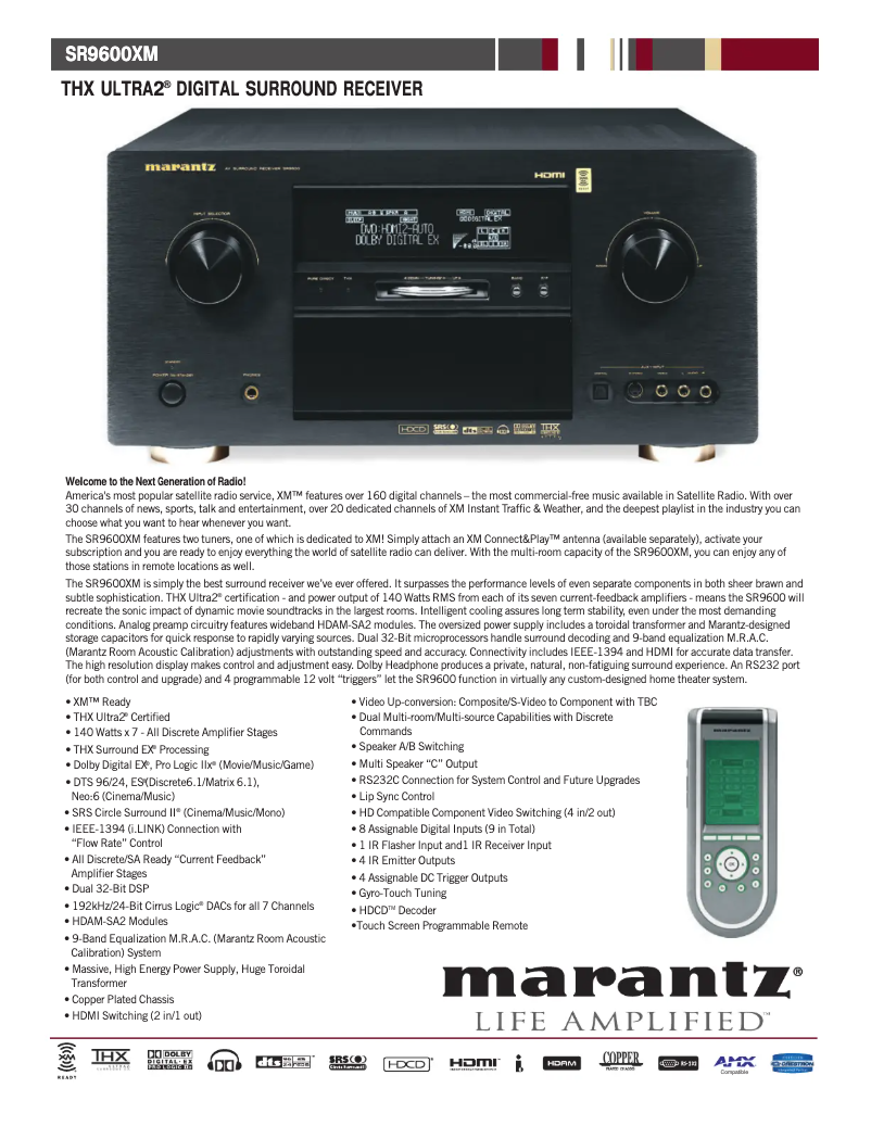 Page 1 de la notice Fiche technique Marantz SR9600XM