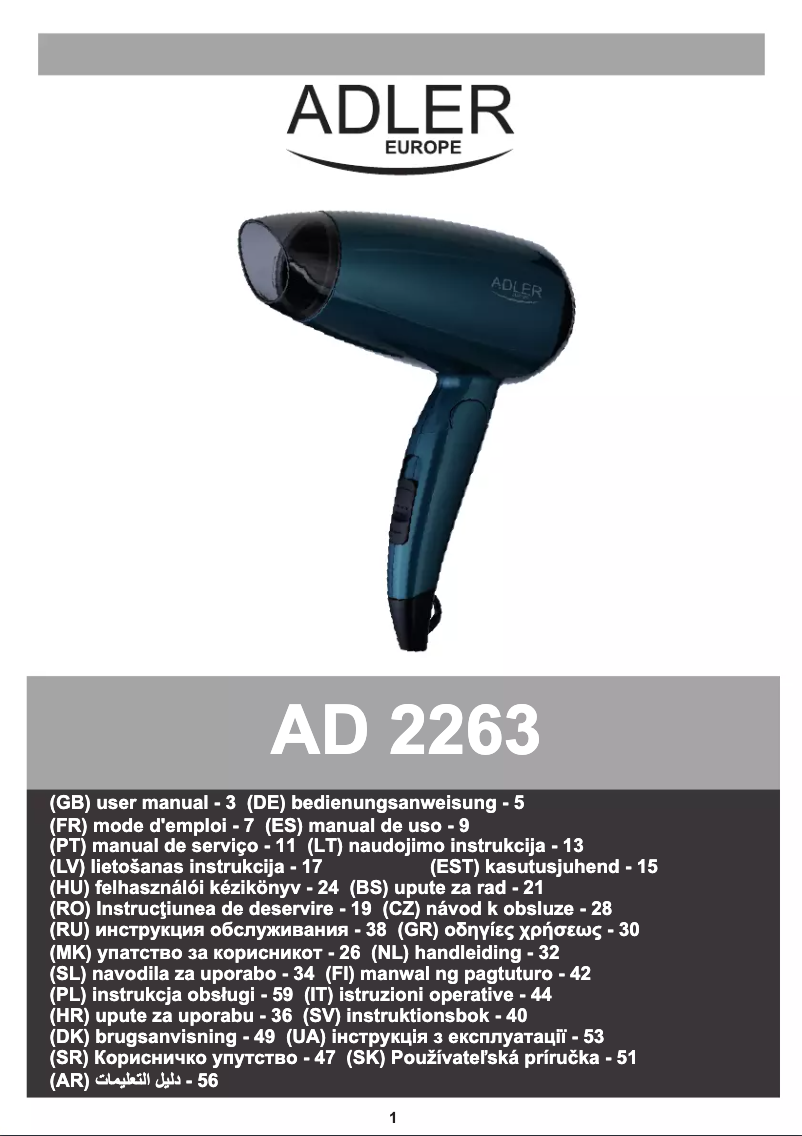 Page 1 de la notice Manuel utilisateur Adler AD 2263
