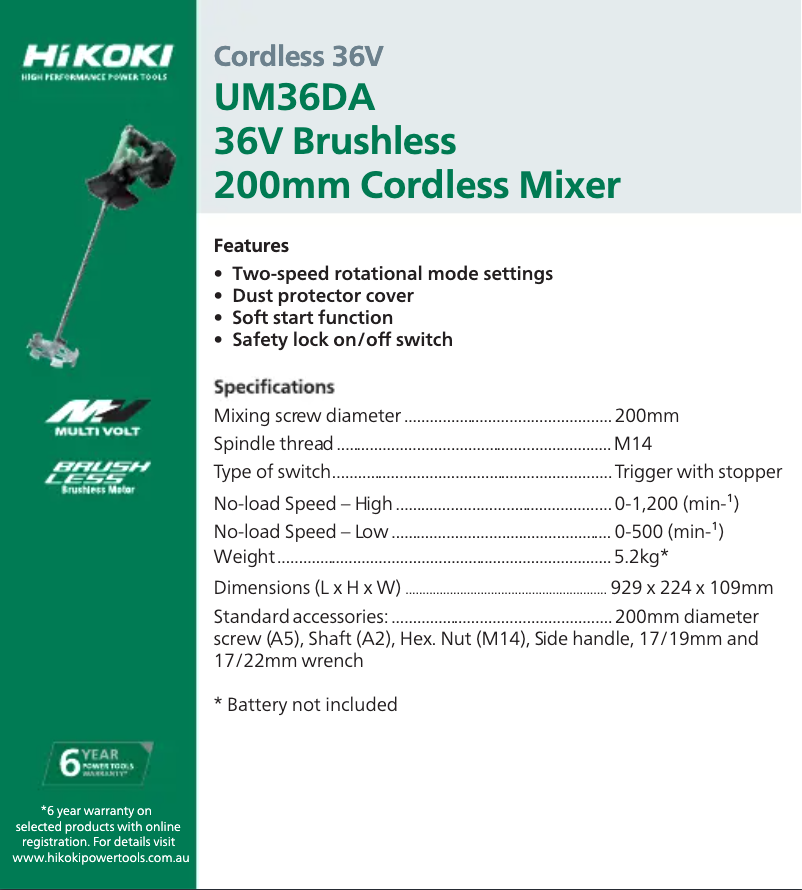 Page n°1 - Fiche technique HiKOKI UM 36DA