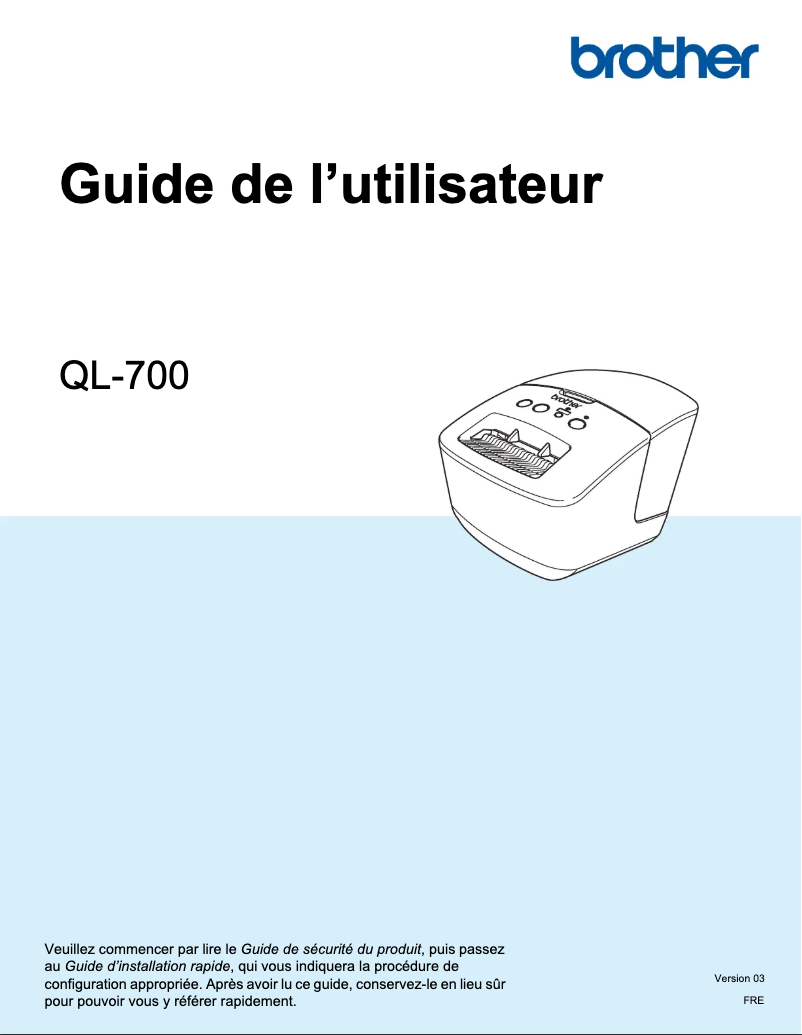 Page 1 de la notice Manuel utilisateur Brother QL-700 label printer