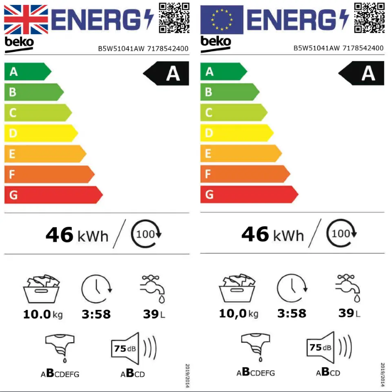 Page 1 de la notice Label énergétique Beko B5W51041AW