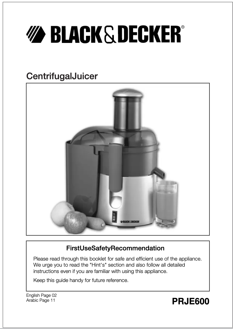 Page n°1 - Manuel utilisateur Black & Decker PRJE600