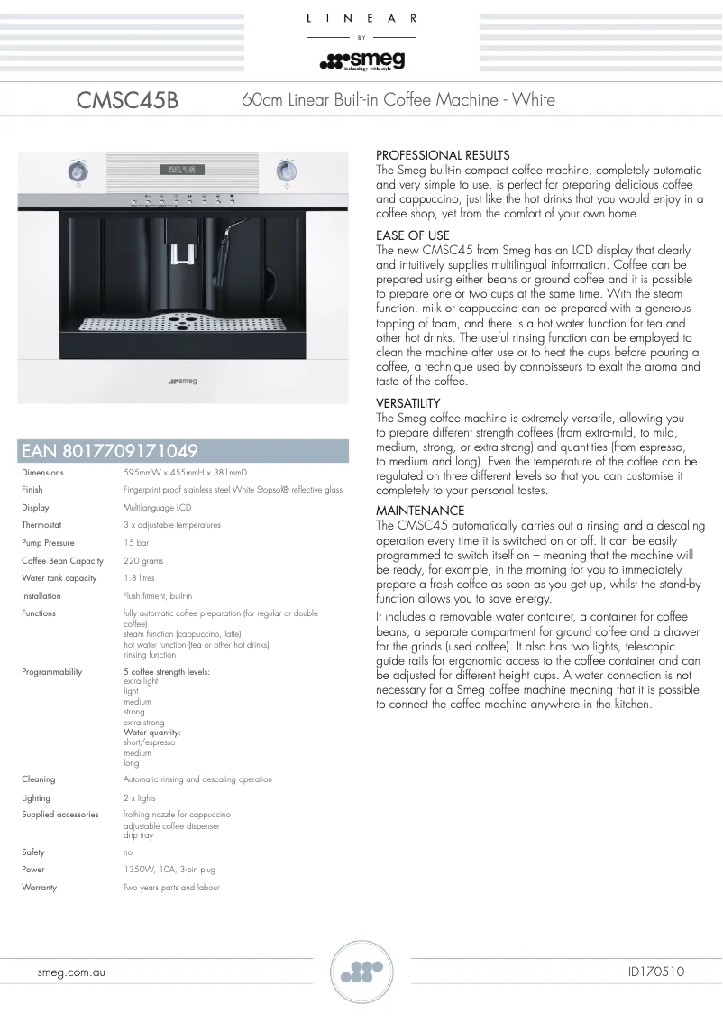 Page n°1 - Fiche technique Smeg CMSC45B