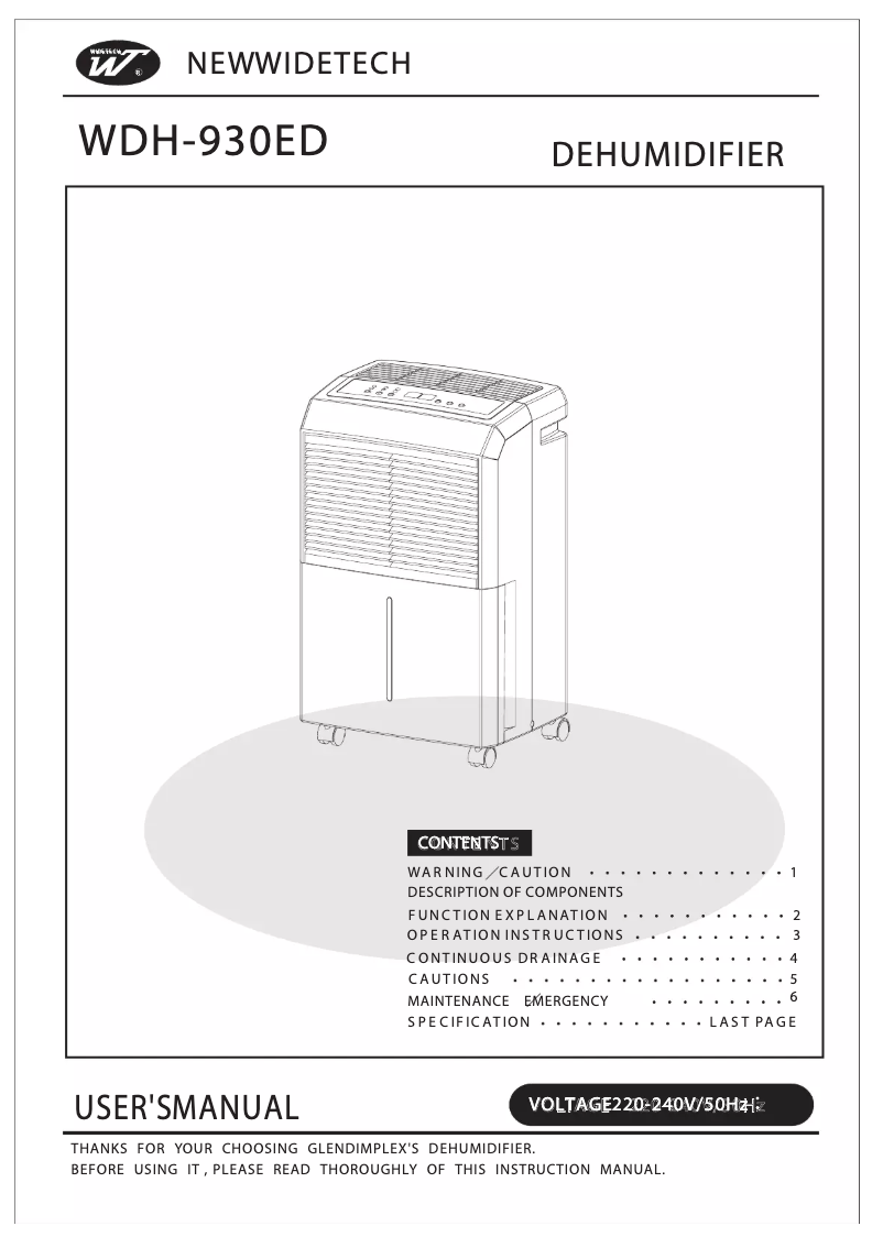 Page n°1 - Manuel utilisateur New Widetech WDH-930ED