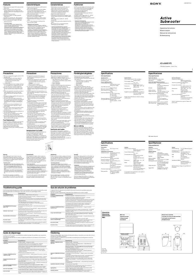 Page n°1 - Manuel utilisateur Sony XS-AW81P5