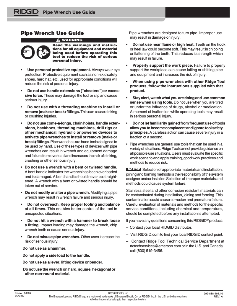 Page 1 de la notice Instructions / montage Ridgid 812