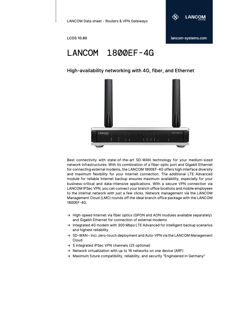 Page n°1 - Fiche technique Lancom 1800EF-4G