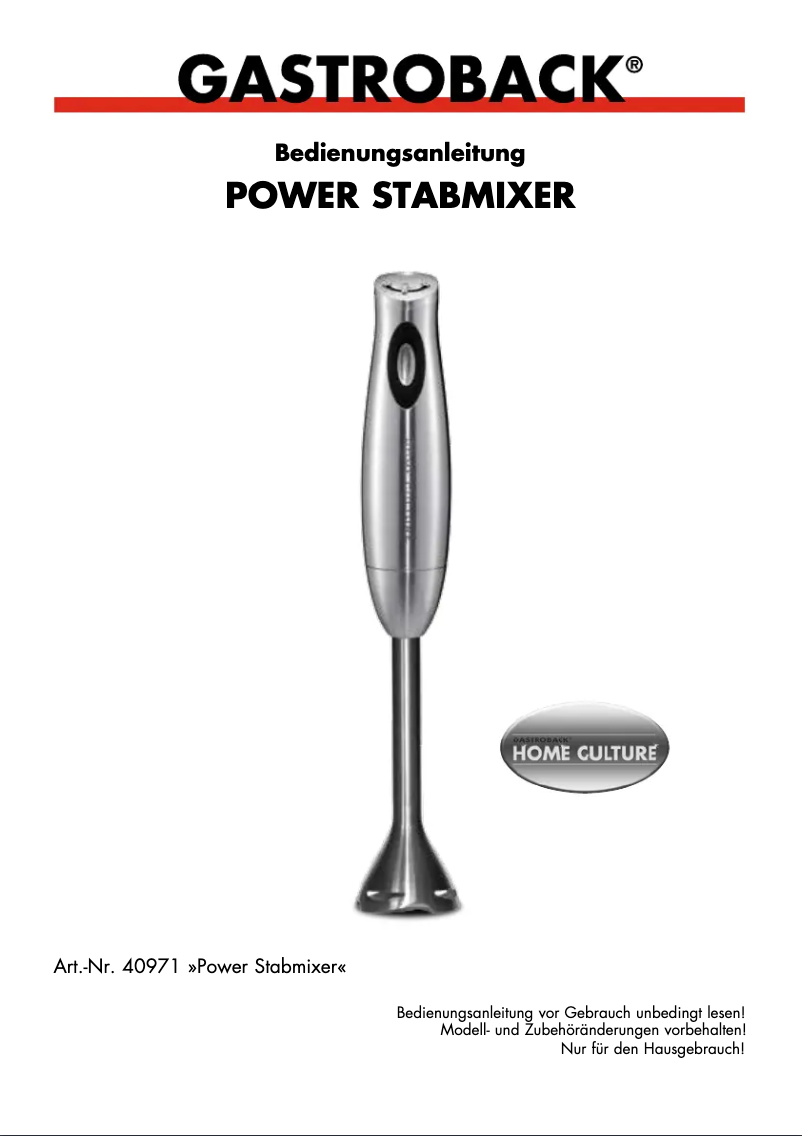 Page 1 de la notice Manuel utilisateur Gastroback Power Hand Blender 40971
