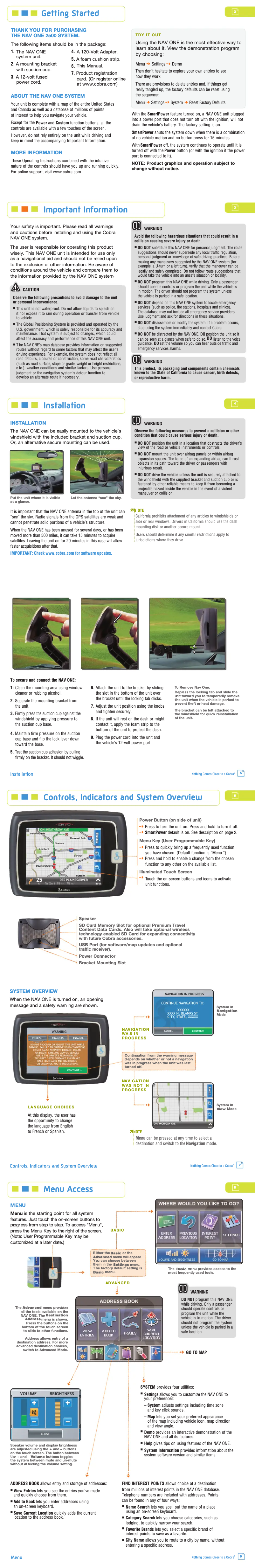 Page n°1 - Manuel utilisateur Cobra NAV ONE 2500
