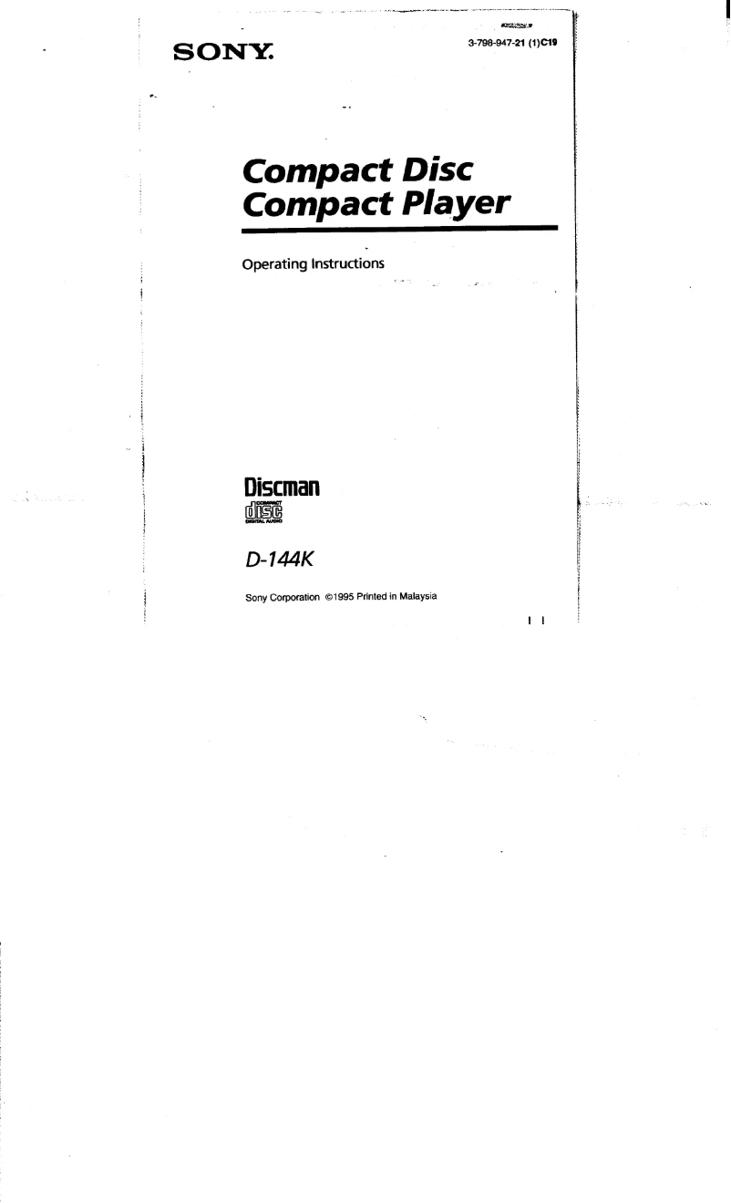Page 1 de la notice Manuel utilisateur Sony Discman D-144K