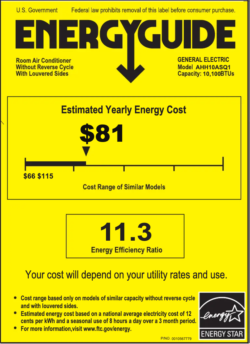 Page n°1 - Label énergétique GE AHH10AS