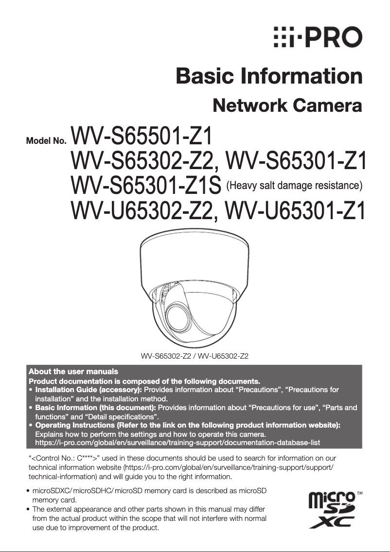 Image de la première page du manuel de l'appareil WV-S65501-Z1