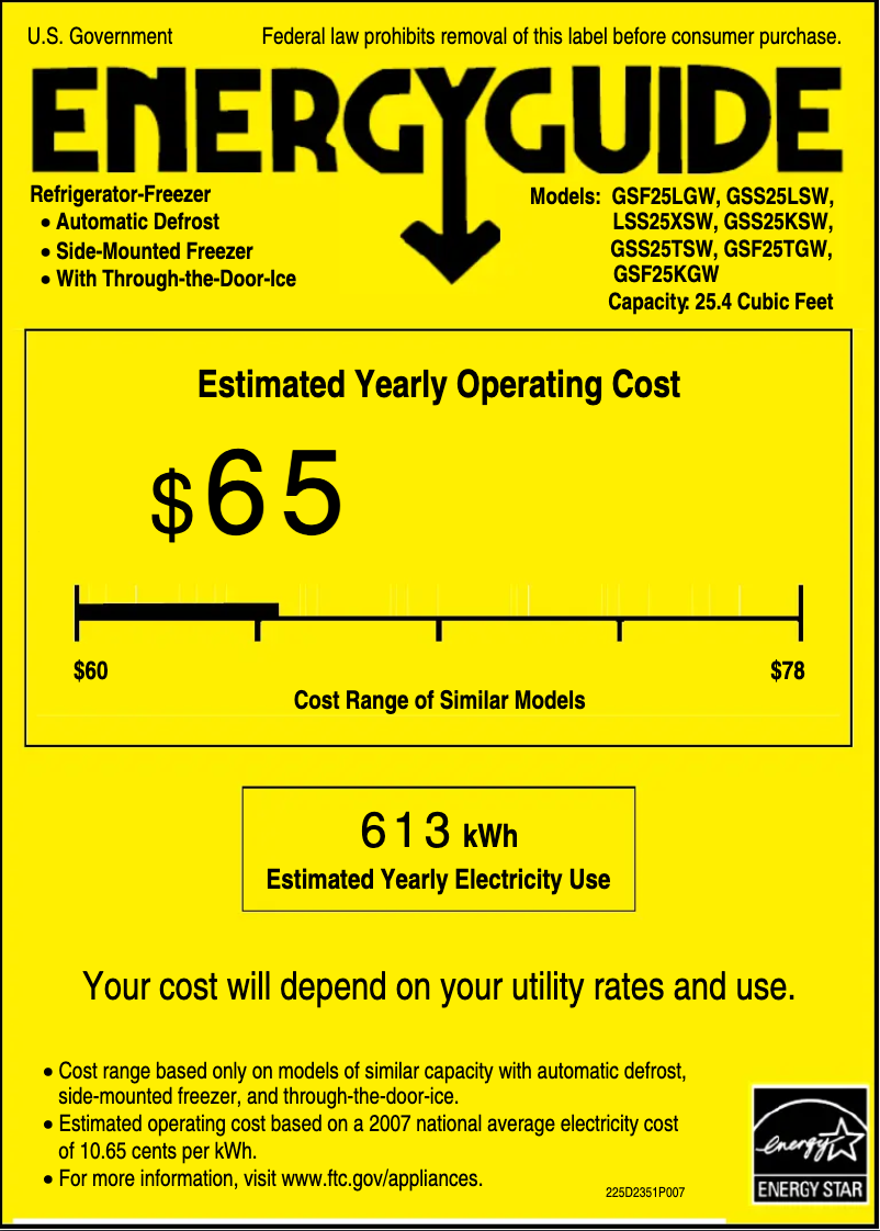 Page 1 of the manual Energy Label GE GSF25KGWBB