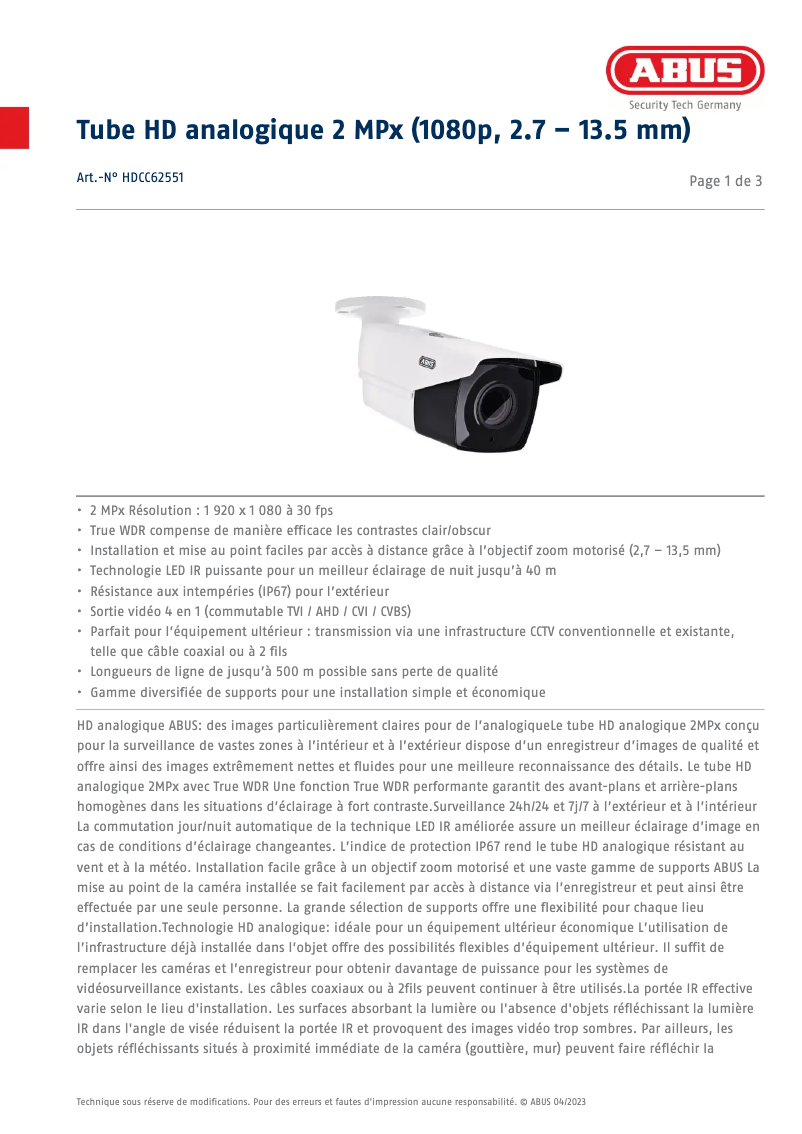 Image de la première page du manuel de l'appareil HDCC62551