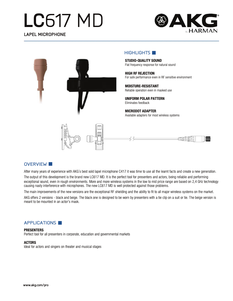 Page 1 de la notice Fiche technique AKG LC617MD