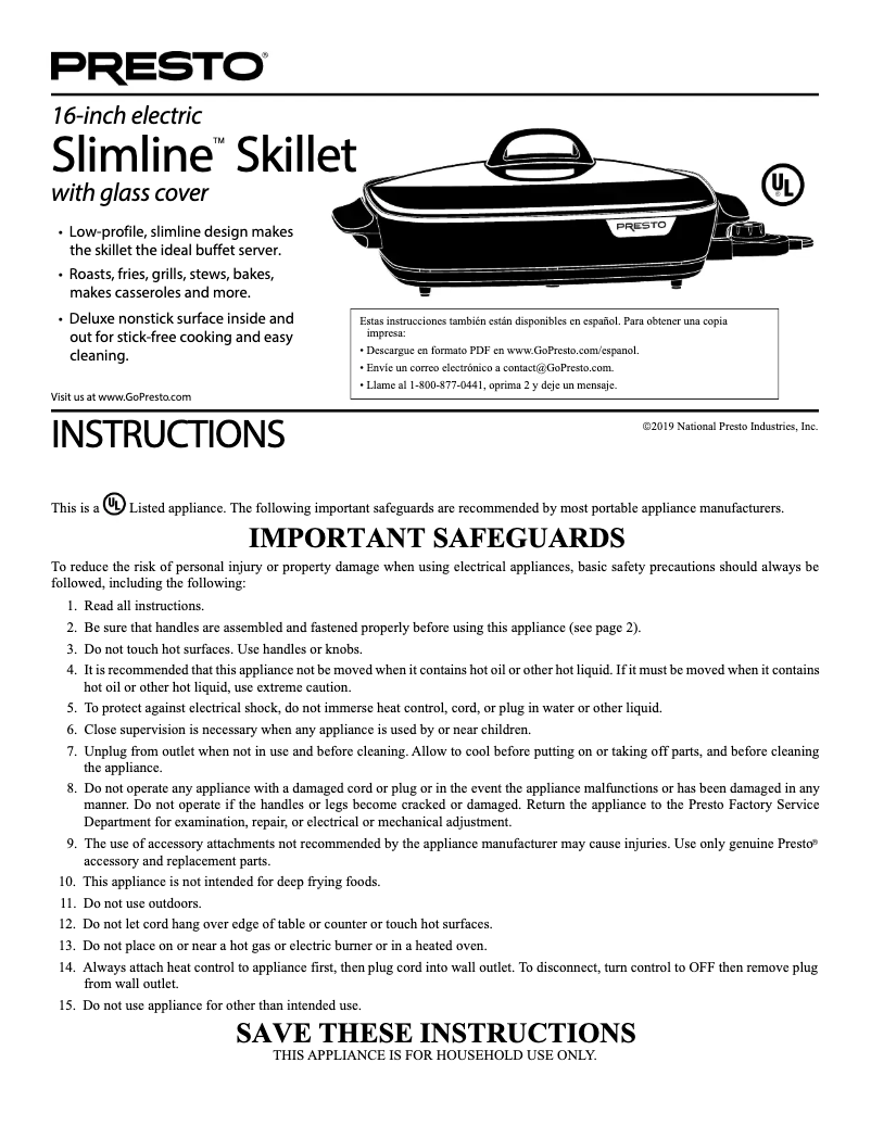 Page n°1 - Manuel utilisateur Presto 16-inch electric Slimline 06858