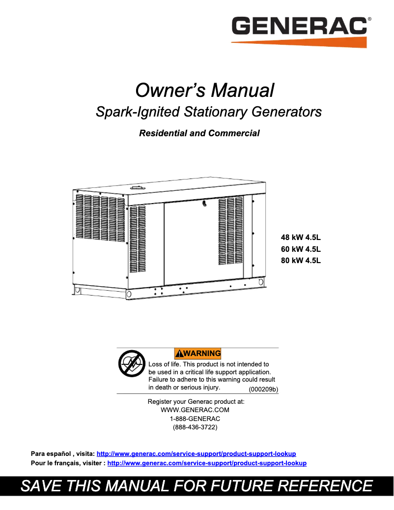 Page n°1 - Manuel utilisateur Generac RG08045C