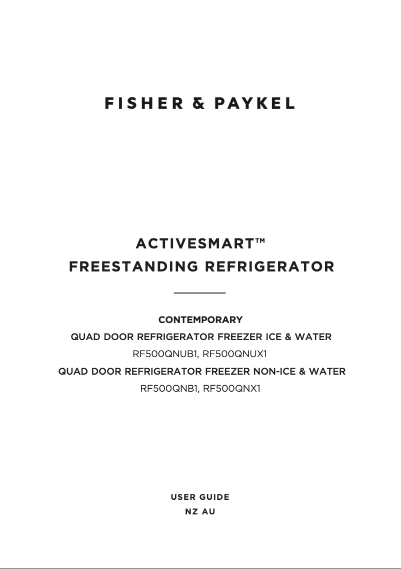 Page 1 de la notice Manuel utilisateur Fisher & Paykel RF500QNUX1